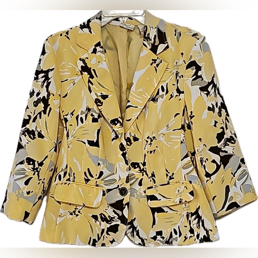 Kim Rogers Yellow Black Blazer Jacket Lined Size XL